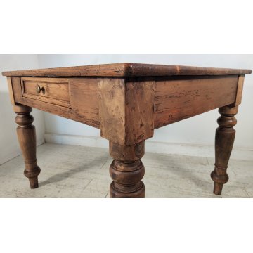 ANTICO TAVOLO da PRANZO 1 cassetto LEGNO ABETE PIOPPO tornito EPOCA 1800 SALOTTO