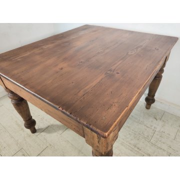 ANTICO TAVOLO da PRANZO 1 cassetto LEGNO ABETE PIOPPO tornito EPOCA 1800 SALOTTO