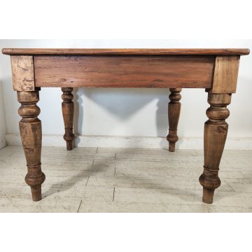 ANTICO TAVOLO da PRANZO 1 cassetto LEGNO ABETE PIOPPO tornito EPOCA 1800 SALOTTO