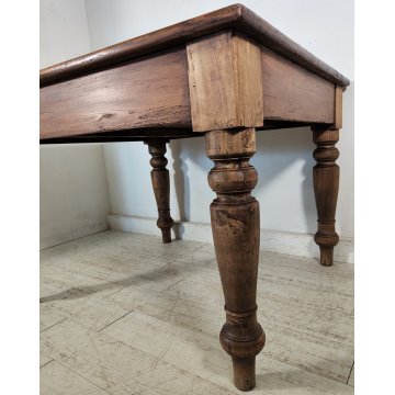 ANTICO TAVOLO da PRANZO 1 cassetto LEGNO ABETE PIOPPO tornito EPOCA 1800 SALOTTO