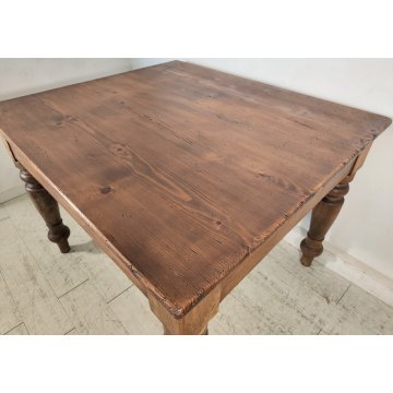 ANTICO TAVOLO da PRANZO 1 cassetto LEGNO ABETE PIOPPO tornito EPOCA 1800 SALOTTO