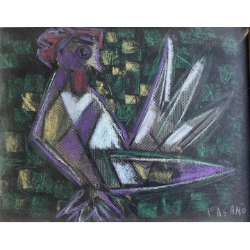 DIPINTO ASTRATTO OLIO CARTONE Fasano Orlando "Gallo" ARTE MODERNA 45x36 cm '900
