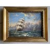 ANTICO QUADRO OLIO TELA PAESAGGIO MARINO NAVE CLIPPER VELIERI ALTO MARE BURRASCA