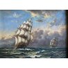 ANTICO QUADRO OLIO TELA PAESAGGIO MARINO NAVE CLIPPER VELIERI ALTO MARE BURRASCA