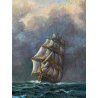 ANTICO QUADRO OLIO TELA PAESAGGIO MARINO NAVE CLIPPER VELIERI ALTO MARE BURRASCA