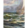ANTICO QUADRO OLIO TELA PAESAGGIO MARINO NAVE CLIPPER VELIERI ALTO MARE BURRASCA