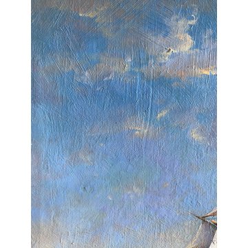 ANTICO QUADRO OLIO TELA PAESAGGIO MARINO NAVE CLIPPER VELIERI ALTO MARE BURRASCA