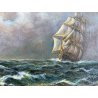 ANTICO QUADRO OLIO TELA PAESAGGIO MARINO NAVE CLIPPER VELIERI ALTO MARE BURRASCA
