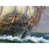 ANTICO QUADRO OLIO TELA PAESAGGIO MARINO NAVE CLIPPER VELIERI ALTO MARE BURRASCA