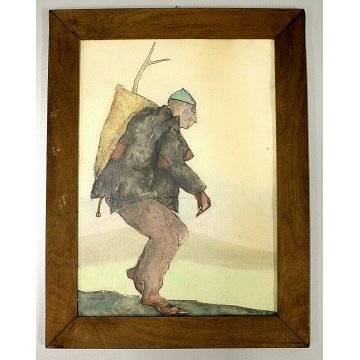 QUADRO DISEGNO ACQUERELLO Marco Pedrali  RITRATTO ASTRATTO WATERCOLOR PAPER 1980