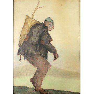 QUADRO DISEGNO ACQUERELLO Marco Pedrali  RITRATTO ASTRATTO WATERCOLOR PAPER 1980