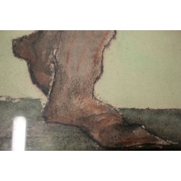 QUADRO DISEGNO ACQUERELLO Marco Pedrali  RITRATTO ASTRATTO WATERCOLOR PAPER 1980
