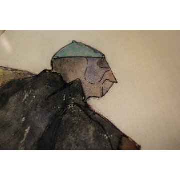 QUADRO DISEGNO ACQUERELLO Marco Pedrali  RITRATTO ASTRATTO WATERCOLOR PAPER 1980
