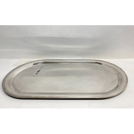 VASSOIO PORTATA RETTANGOLARE STONDATO METALLO ARGENTATO VINTAGE TRAY 66x37,5 cm