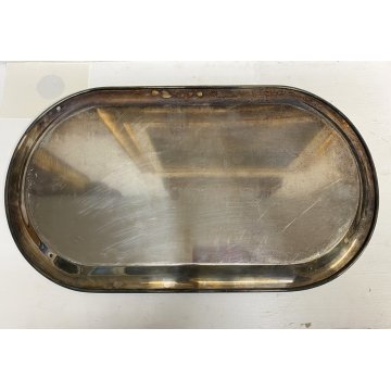 VASSOIO PORTATA RETTANGOLARE STONDATO METALLO ARGENTATO VINTAGE TRAY 66x37,5 cm