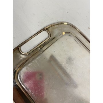 VASSOIO RETTANGOLARE STONDATO METALLO ARGENTATO SMALL SERVING TRAY 22,7x35,7 cm