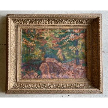 DIPINTO OLIO TAVOLA Jean Roussel VIALE ALBERATO PAESAGGIO IMPRESSIONISTA '900