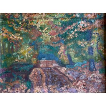 DIPINTO OLIO TAVOLA Jean Roussel VIALE ALBERATO PAESAGGIO IMPRESSIONISTA '900