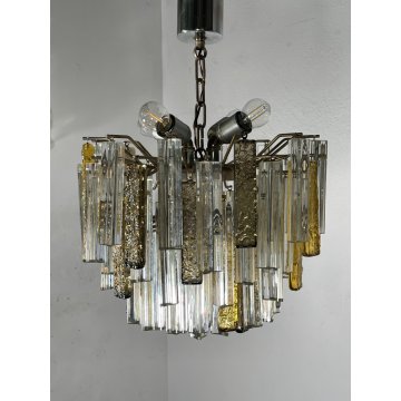 LAMPADARIO VINTAGE VETRO MURANO VENINI TRIEDRI ANNI '60 PRISMA CHANDELIER GLASS