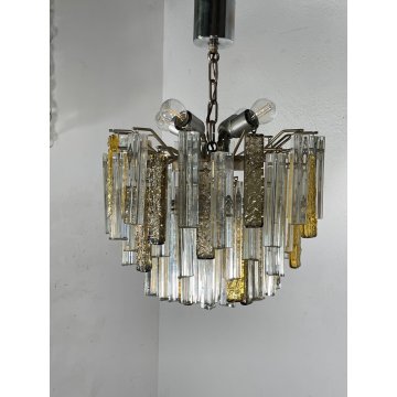 LAMPADARIO VINTAGE VETRO MURANO VENINI TRIEDRI ANNI '60 PRISMA CHANDELIER GLASS