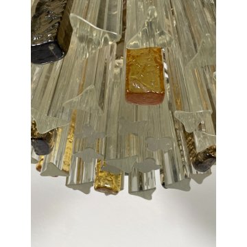 LAMPADARIO VINTAGE VETRO MURANO VENINI TRIEDRI ANNI '60 PRISMA CHANDELIER GLASS