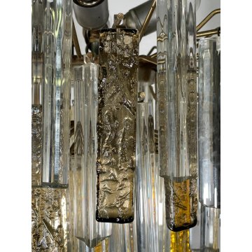 LAMPADARIO VINTAGE VETRO MURANO VENINI TRIEDRI ANNI '60 PRISMA CHANDELIER GLASS