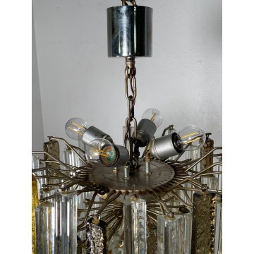 LAMPADARIO VINTAGE VETRO MURANO VENINI TRIEDRI ANNI '60 PRISMA CHANDELIER GLASS