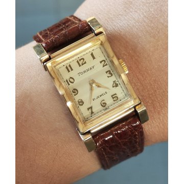 Tornay ANTICO OROLOGIO POLSO deco DORATO anni 40 meccanico OLD WRIST WATCH epoca