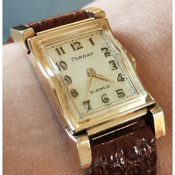 Tornay ANTICO OROLOGIO POLSO deco DORATO anni 40 meccanico OLD WRIST WATCH epoca