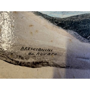 DIPINTO OLIO TELA Brescianini da Rovato PAESAGGIO MARINO BARCHE GOLFO '900