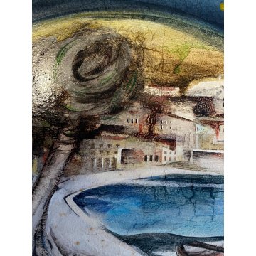DIPINTO OLIO TELA Brescianini da Rovato PAESAGGIO MARINO BARCHE GOLFO '900