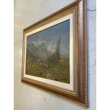 GRANDE QUADRO OLIO Gigi Comolli "Al Tonale" PAESAGGIO MONTANO VALICO ALPINO '51