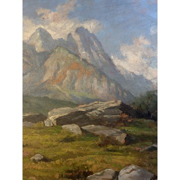 GRANDE QUADRO OLIO Gigi Comolli "Al Tonale" PAESAGGIO MONTANO VALICO ALPINO '51