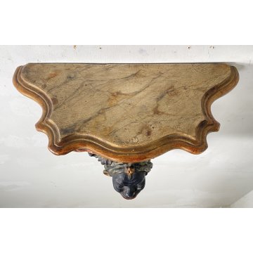 ANTICA PICCOLA MENSOLA VENEZIANA da PARETE LEGNO SCOLPITO FINE 1800 CONSOLLE