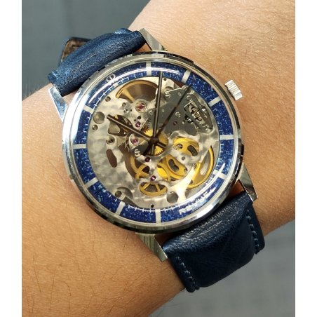Revue Skeleton MSR 17 jewels OROLOGIO POLSO SCHELETRATO Vintage Wrist Watch BLU
