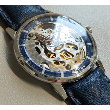 Revue Skeleton MSR 17 jewels OROLOGIO POLSO SCHELETRATO Vintage Wrist Watch BLU