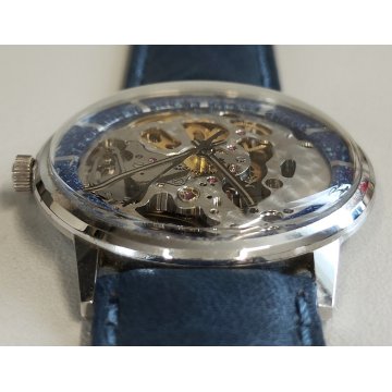 Revue Skeleton MSR 17 jewels OROLOGIO POLSO SCHELETRATO Vintage Wrist Watch BLU