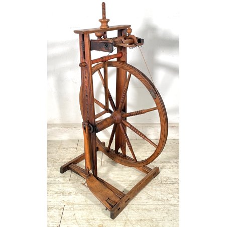 ANTICO RARO FILARINO ARCOLAIO EPOCA 1800 LEGNO RUOTA PEDALE LANA TESSUTO TESSILE