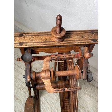 ANTICO RARO FILARINO ARCOLAIO EPOCA 1800 LEGNO RUOTA PEDALE LANA TESSUTO TESSILE