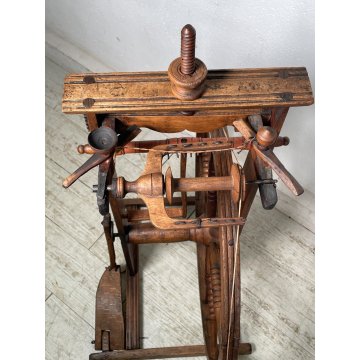 ANTICO RARO FILARINO ARCOLAIO EPOCA 1800 LEGNO RUOTA PEDALE LANA TESSUTO TESSILE