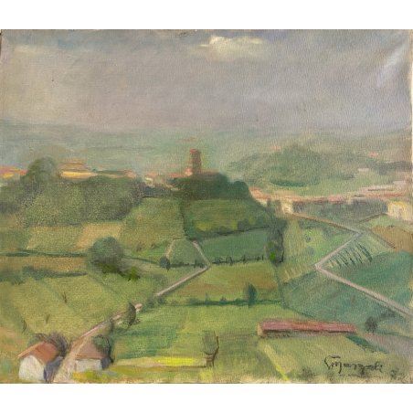 DIPINTO OLIO Gino Mazzoli PAESAGGIO COLLINE MONFERRATO DA Madonna dei Monti '72