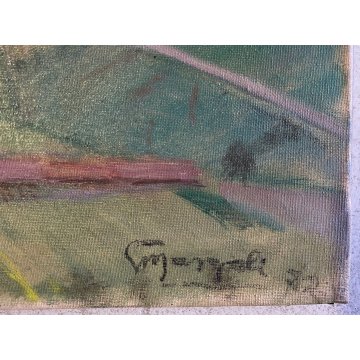 DIPINTO OLIO Gino Mazzoli PAESAGGIO COLLINE MONFERRATO DA Madonna dei Monti '72