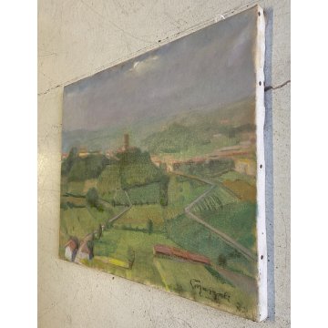 DIPINTO OLIO Gino Mazzoli PAESAGGIO COLLINE MONFERRATO DA Madonna dei Monti '72