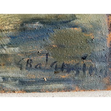 DIPINTO OLIO MASONITE G. Balansino PAESAGGIO MARINO BARCONI IN SOSTA  '79