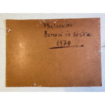 DIPINTO OLIO MASONITE G. Balansino PAESAGGIO MARINO BARCONI IN SOSTA  '79