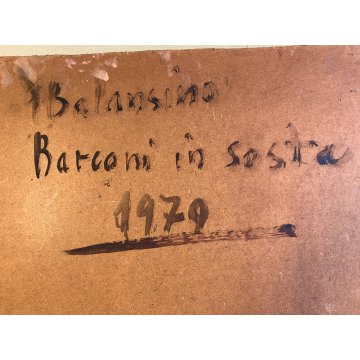 DIPINTO OLIO MASONITE G. Balansino PAESAGGIO MARINO BARCONI IN SOSTA  '79