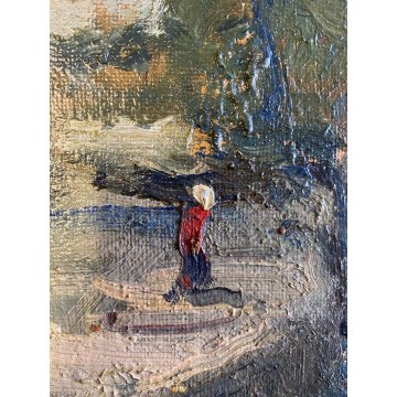DIPINTO OLIO MASONITE G. Balansino PAESAGGIO MARINO BARCONI IN SOSTA  '79