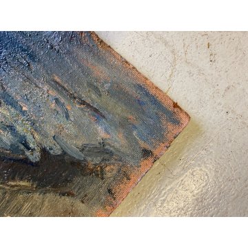 DIPINTO OLIO MASONITE G. Balansino PAESAGGIO MARINO BARCONI IN SOSTA  '79