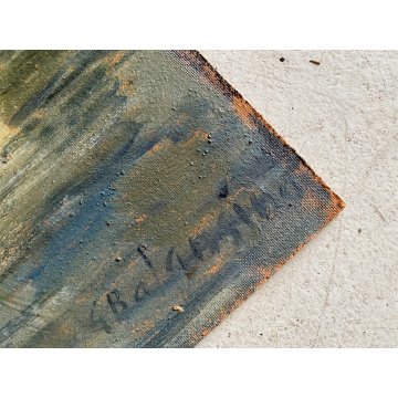 DIPINTO OLIO MASONITE G. Balansino PAESAGGIO MARINO BARCONI IN SOSTA  '79