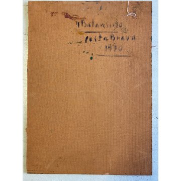 DIPINTO OLIO G. Balansino PAESAGGIO MARINO "Costa Brava" SCORCIO BARCA VELA '70